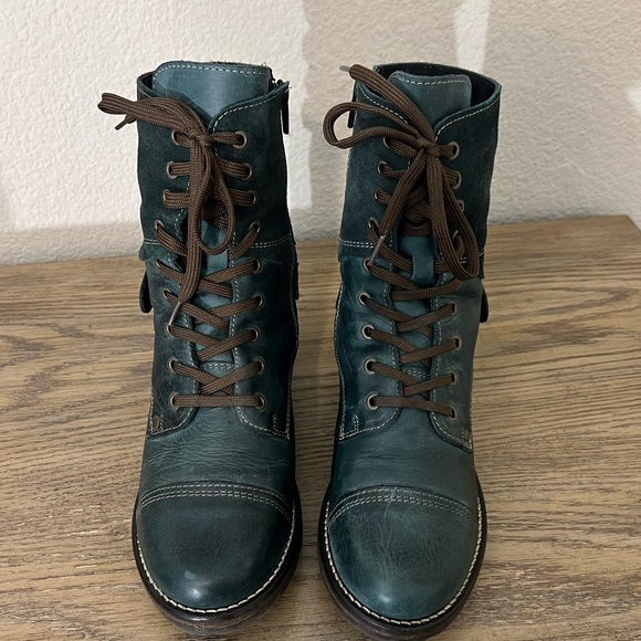 Taos Crave lace up leather combat boots side zip buckle detail teal size 8-8.5 - Picture 7 of 14